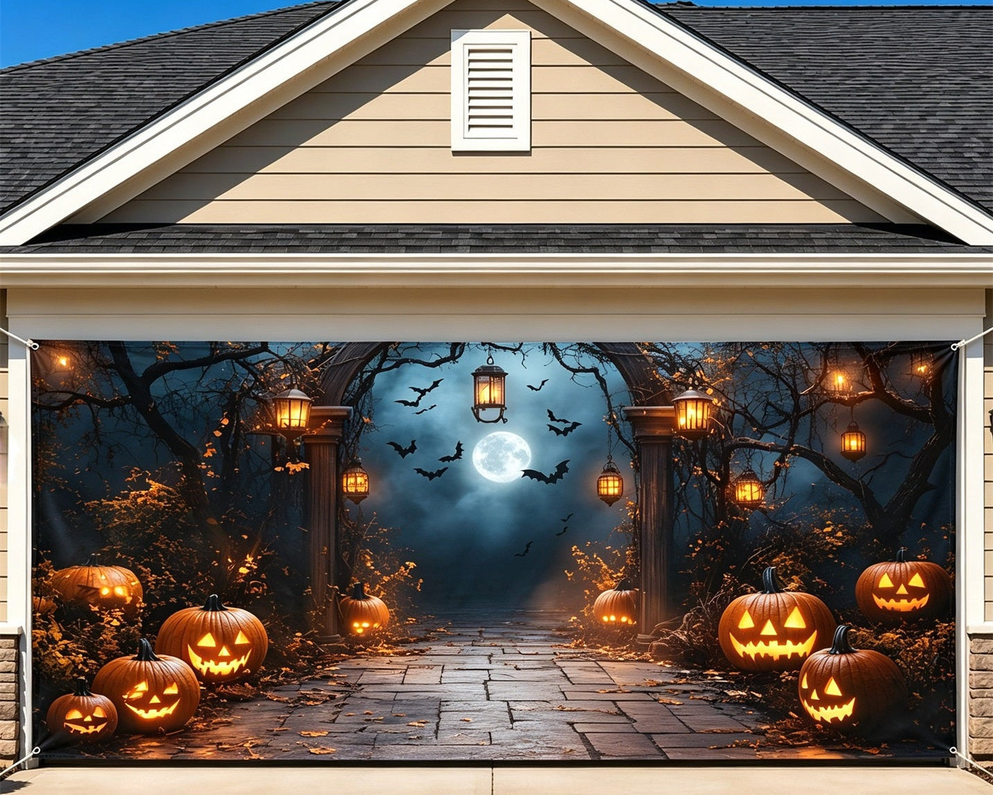 Halloween Moonlit Pumpkin Lantern Path Garage Door Backdrop GQ67-48-2 car