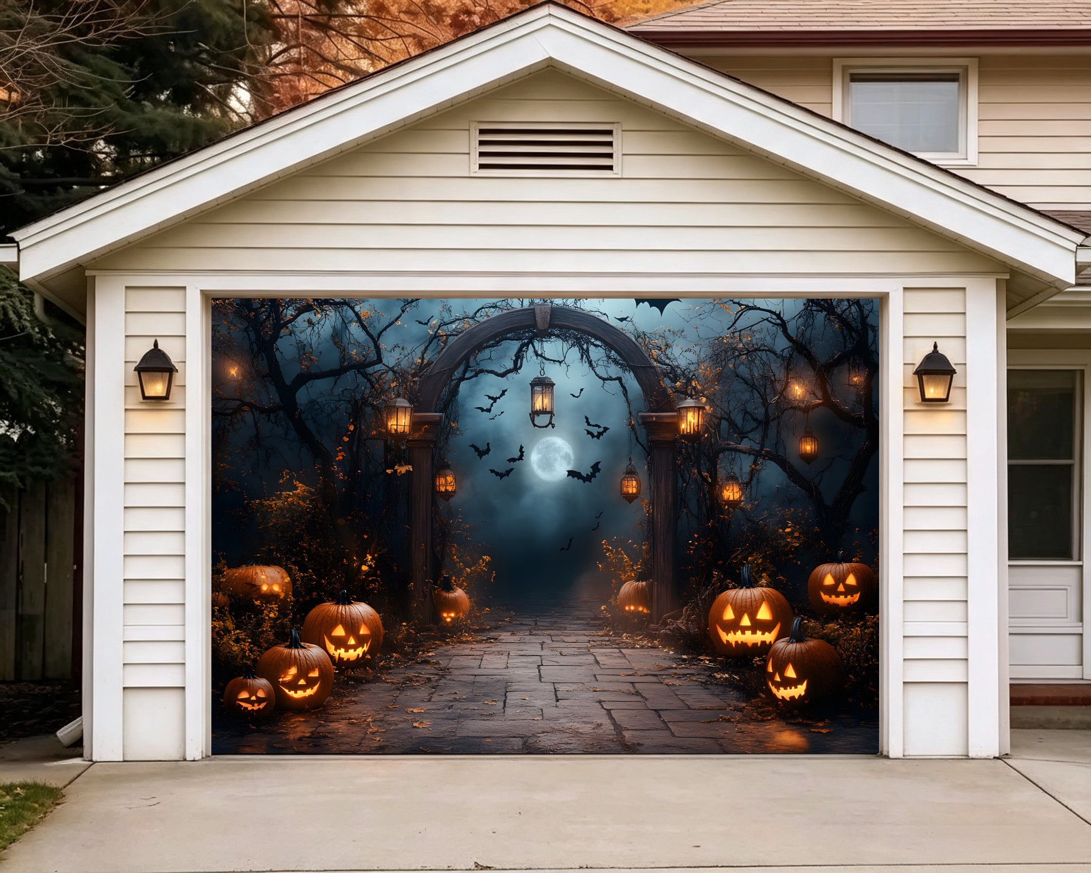 Halloween Moonlit Pumpkin Lantern Path Garage Door Backdrop GQ67-48-1 car