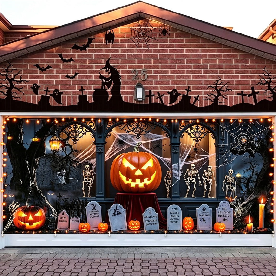 Halloween Backdrop Pumpkin Skeleton Graveyard Halloween Garage Door Mural GQ67-5