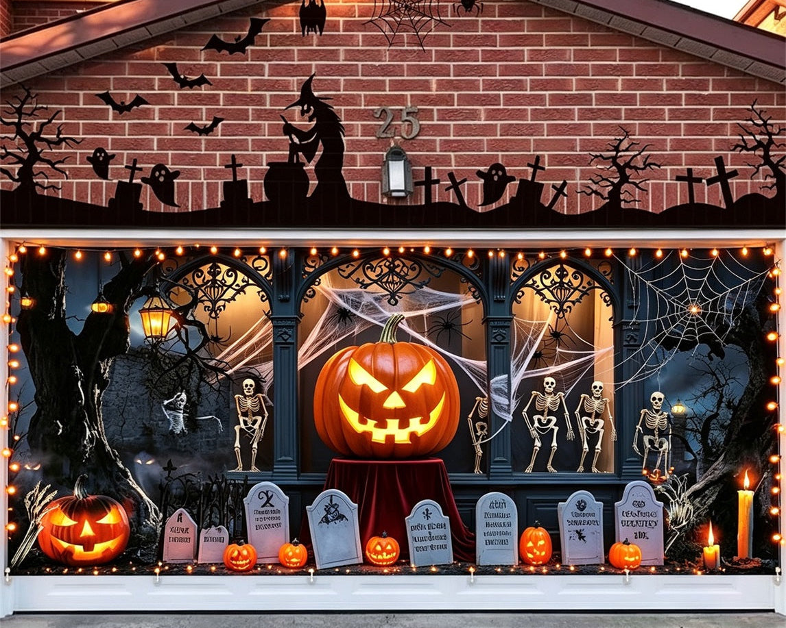 Halloween Backdrop Pumpkin Skeleton Graveyard Halloween Garage Door Mural GQ67-5-2 car