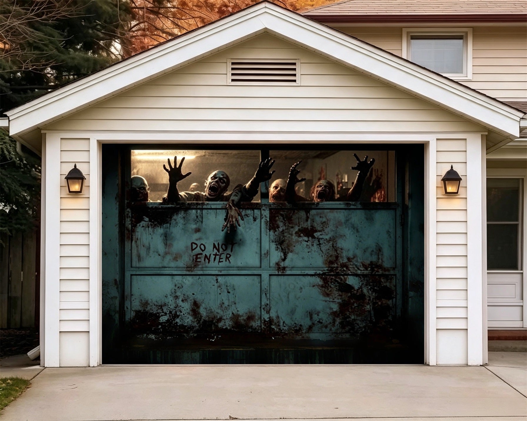 Zombie Halloween Garage Door Decor Bloody Ward Barricade Halloween Garage Door Cover GQ67-51-1 car