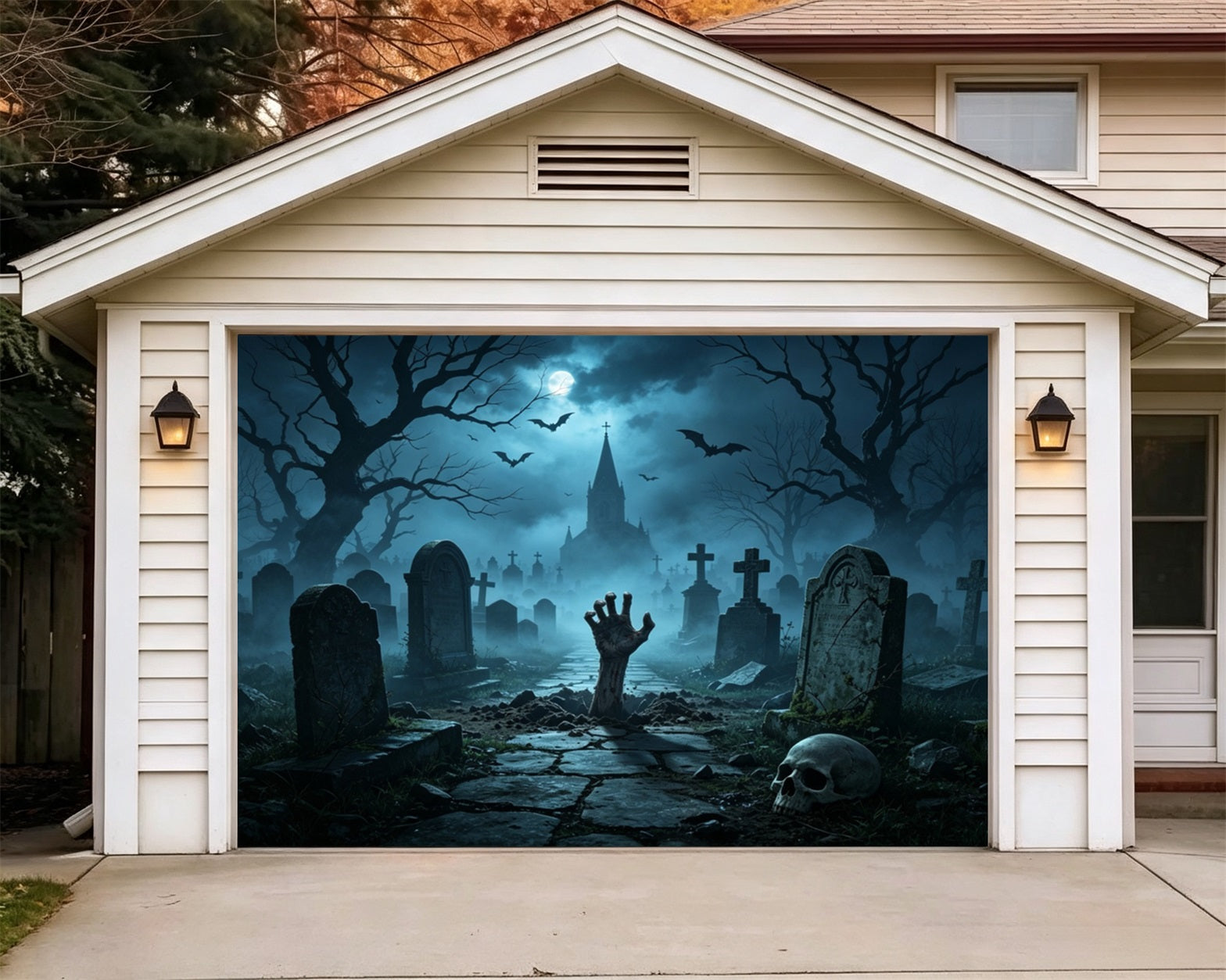 Graveyard Halloween Garage Door Cover Rising Undead Hand Halloween Porch Garage Door Decor GQ67-58-1 car