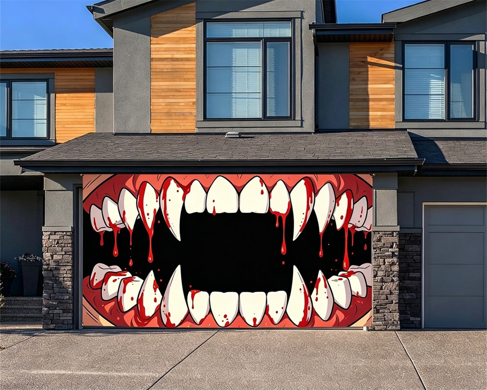 Scary Halloween Garage Door Banner Bloody Fang Mouth Halloween Yard Garage Door Decor GQ67-60-2 car