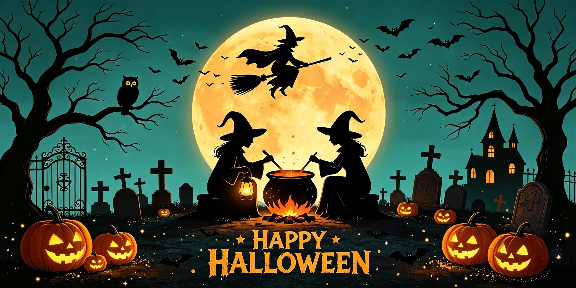 Witch Halloween Garage Door Cover Moonlit Cauldron Gathering Halloween Garage Door Banner GQ67-62-2 car