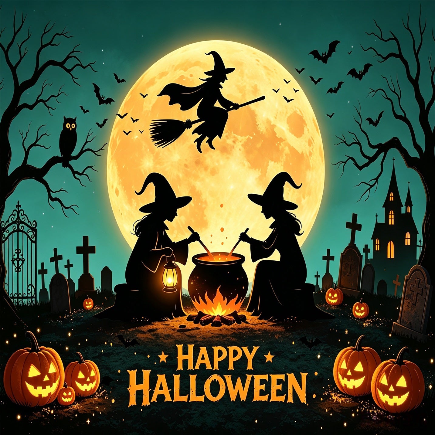 Witch Halloween Garage Door Cover Moonlit Cauldron Gathering Halloween Garage Door Banner GQ67-62-1 car
