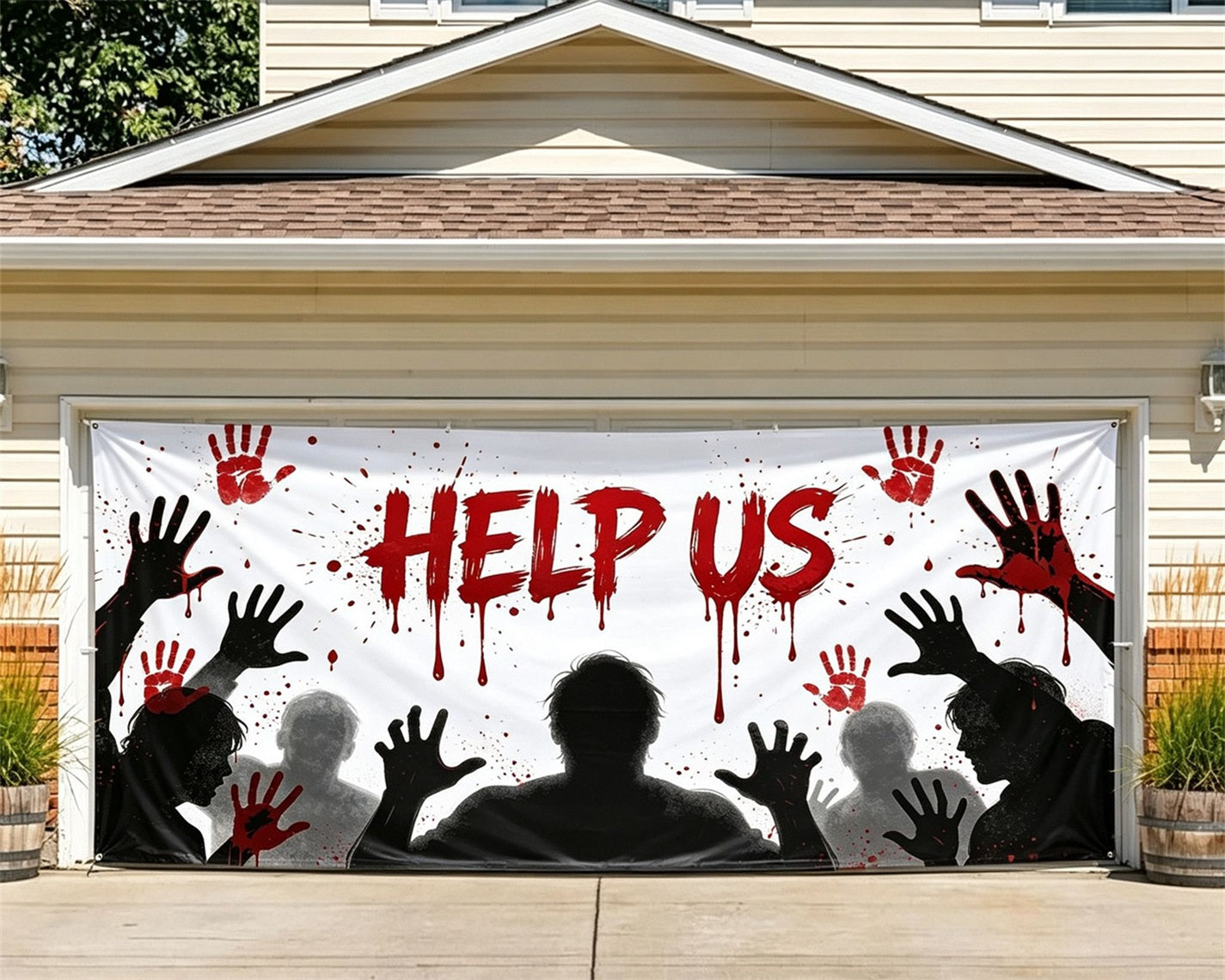 Spooky Halloween Garage Door Cover Bloody Handprint Zombie Halloween Garage Door Banner GQ67-66-2 car