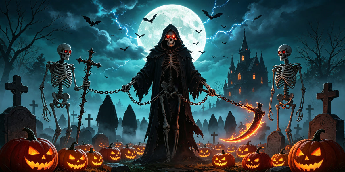 Skeleton Halloween Garage Door Banner Grim Reaper Graveyard Halloween Garage Door Cover GQ67-68-2 car