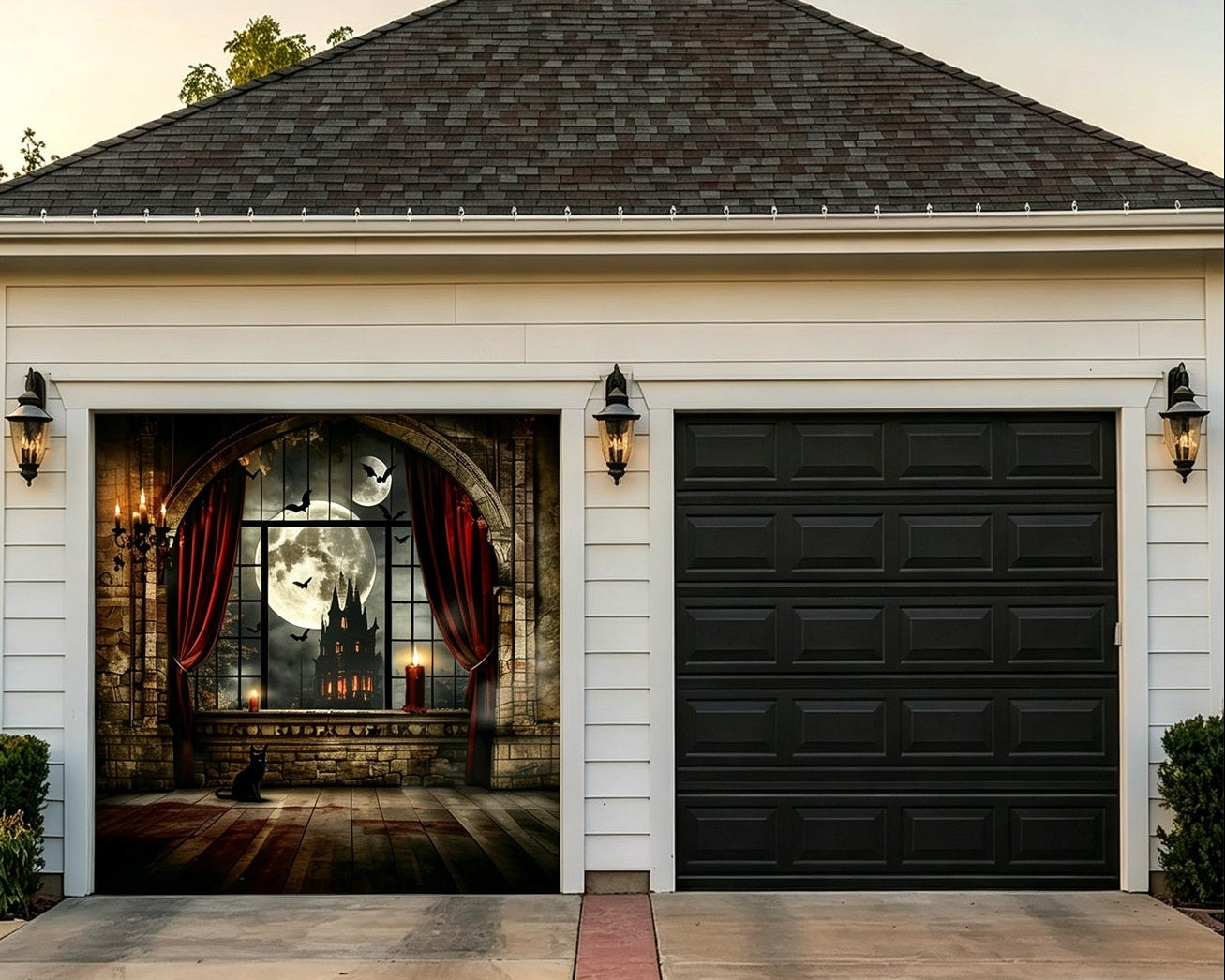 Halloween Moon Backdrop Black Cat Gothic Window Garage Door Poster GQ67-7-1 car