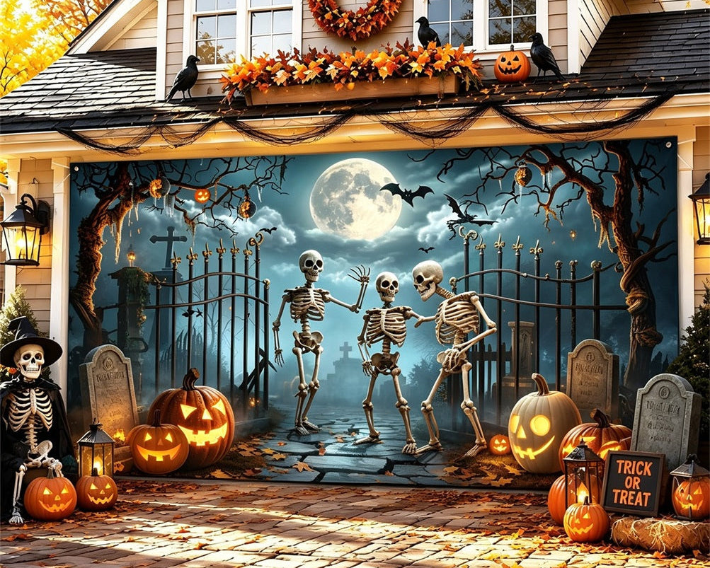 Halloween Skeleton Backdrop Cemetery Party Halloween Garage Door Tapestry GQ67-8-2 car