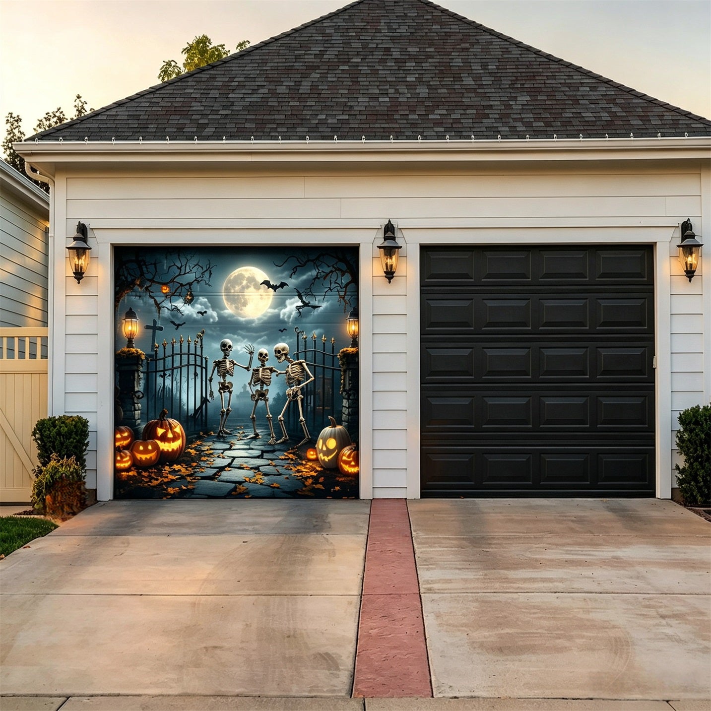 Halloween Skeleton Backdrop Cemetery Party Halloween Garage Door Tapestry GQ67-8