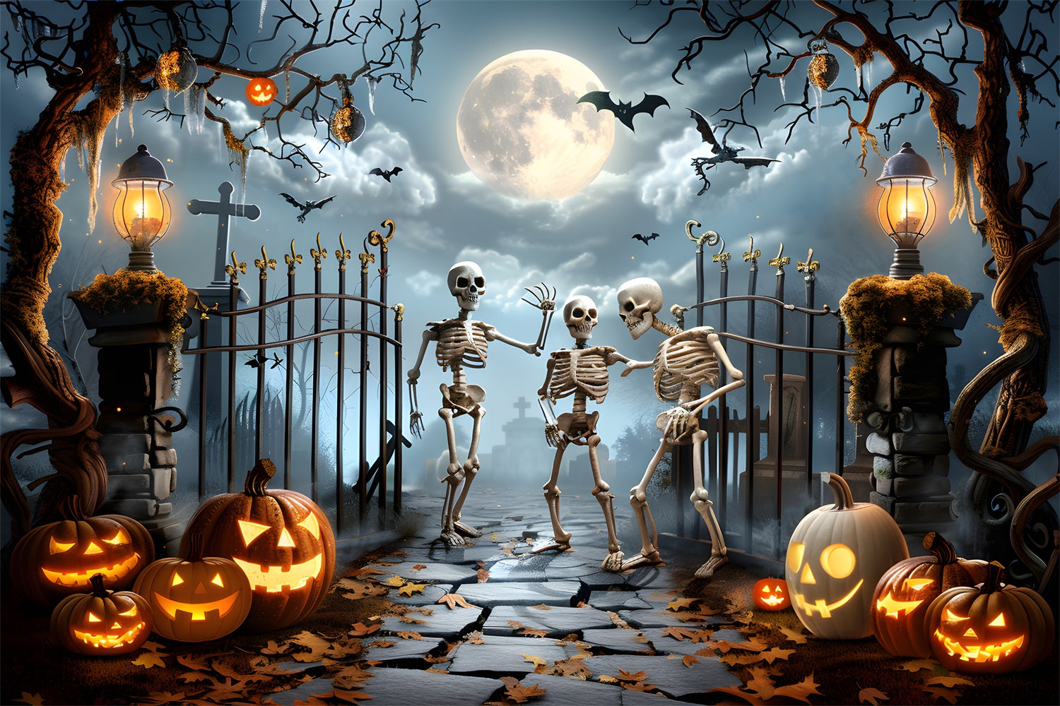 Halloween Skeleton Backdrop Cemetery Party Halloween Garage Door Tapestry GQ67-8