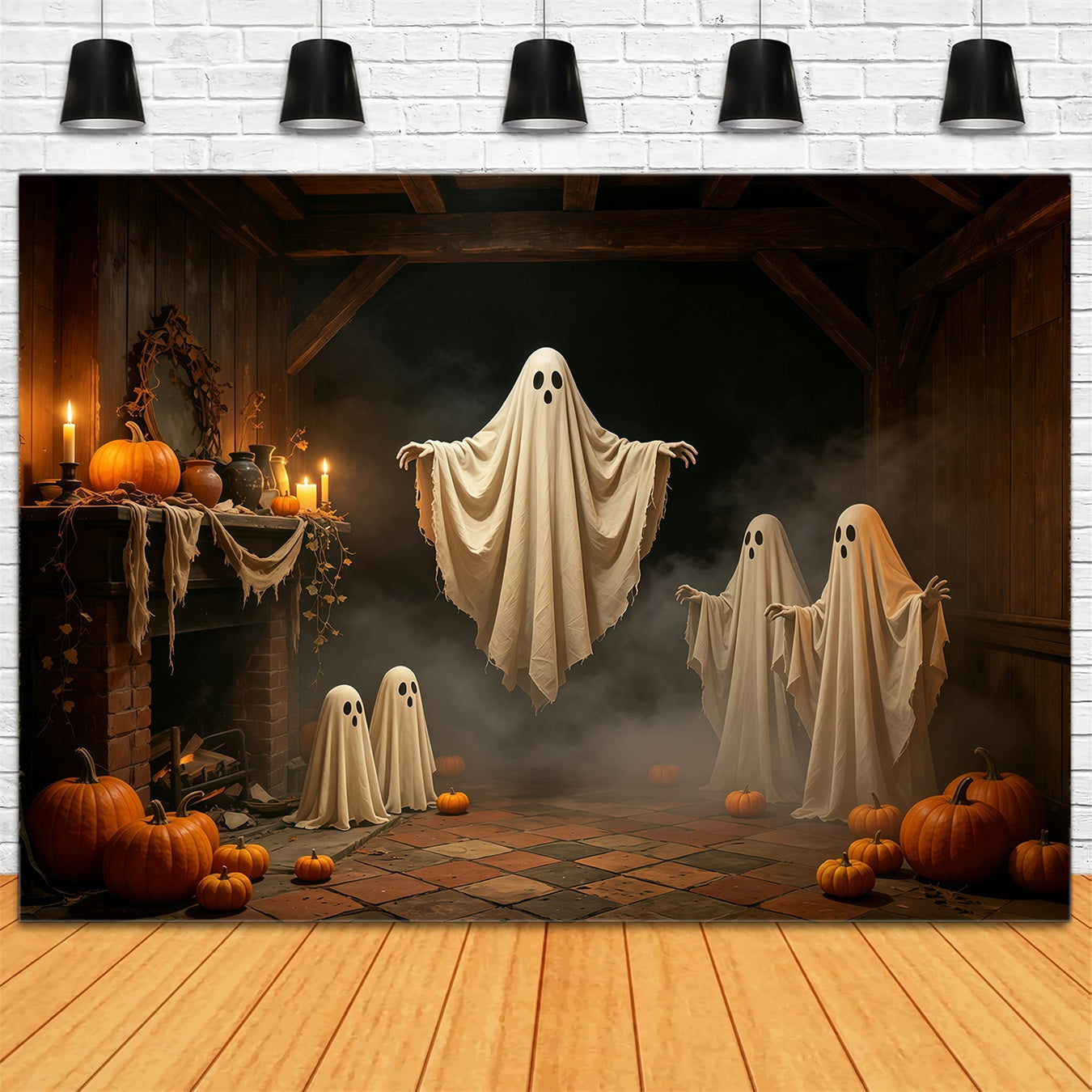 Halloween Ghost Backdrop Candlelit Floating Gathering Gothic Halloween Backdrop GQ67-81