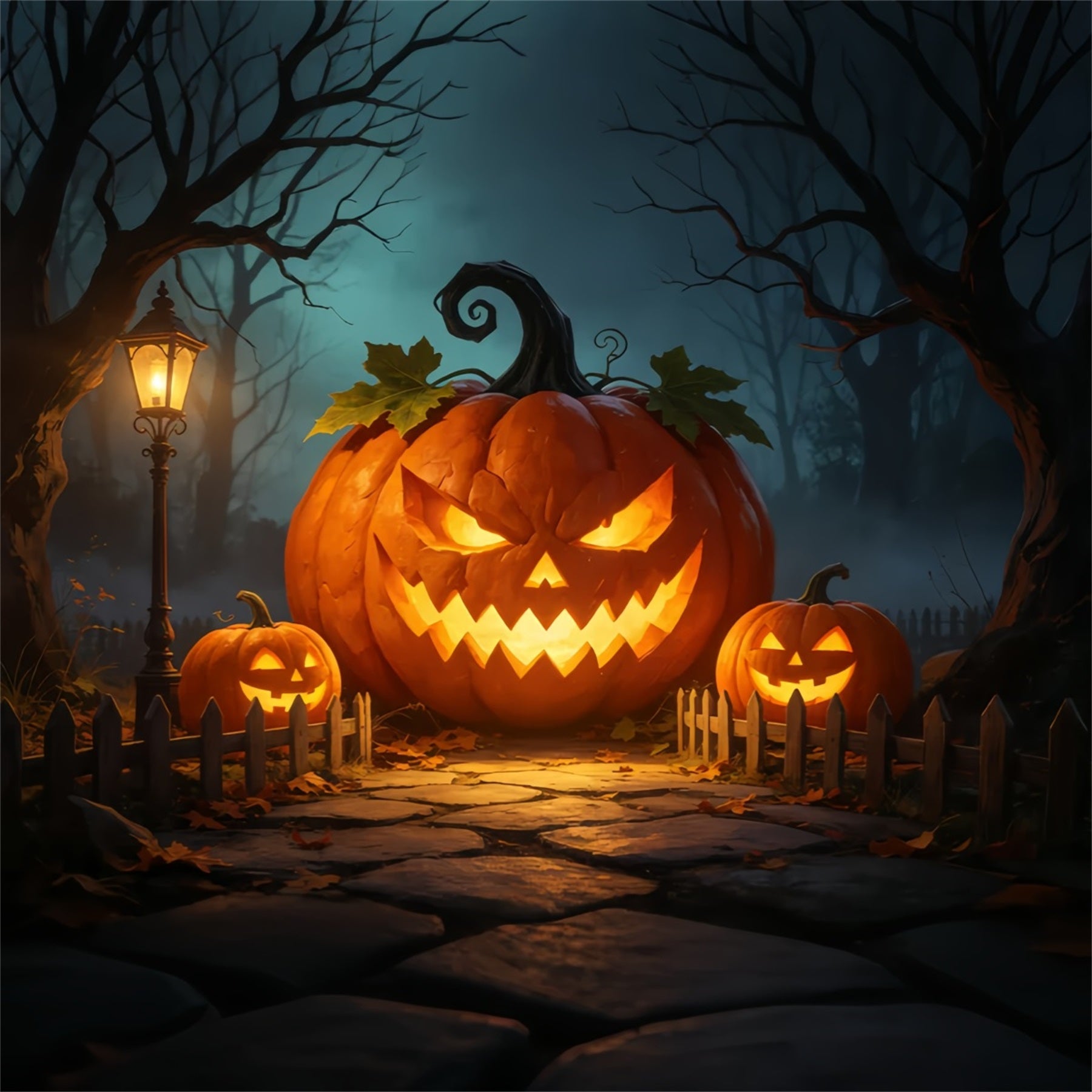 Jack o Lantern Backdrop Giant Glowing Pumpkin Gateway Disney Halloween Backdrop GQ67-82