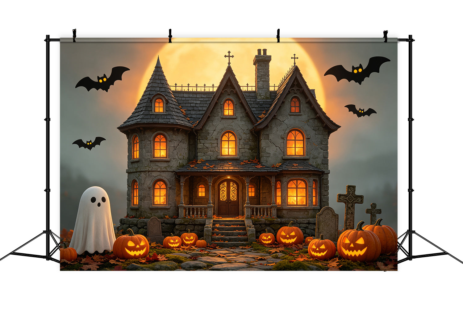 Halloween House Backdrop Golden Moon Haunted Manor Backdrops Halloween GQ67-85