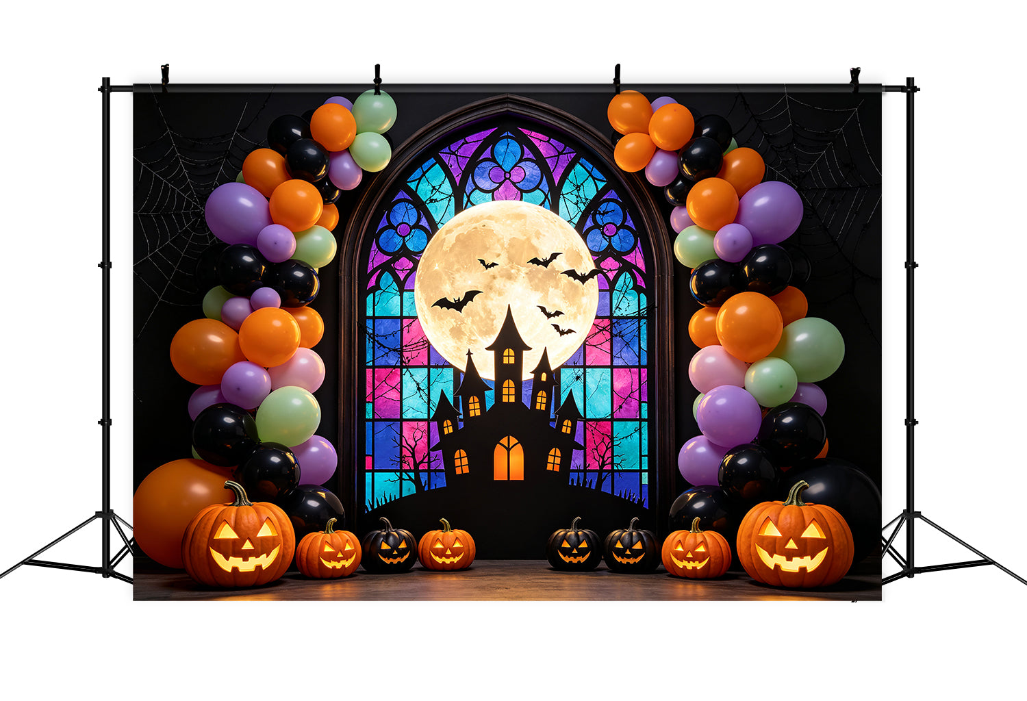 Halloween Balloon Backdrop Stained Glass Arch Halloween Photography Backdrops GQ67-86