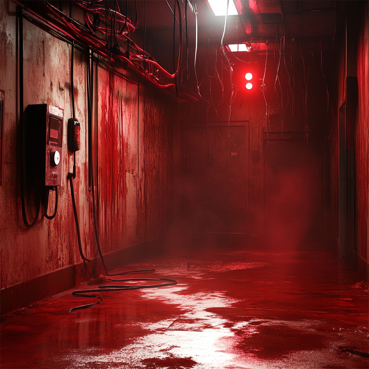 Spooky Backdrop Red Fog Industrial Corridor Halloween Garage Door Sign GQ67-9