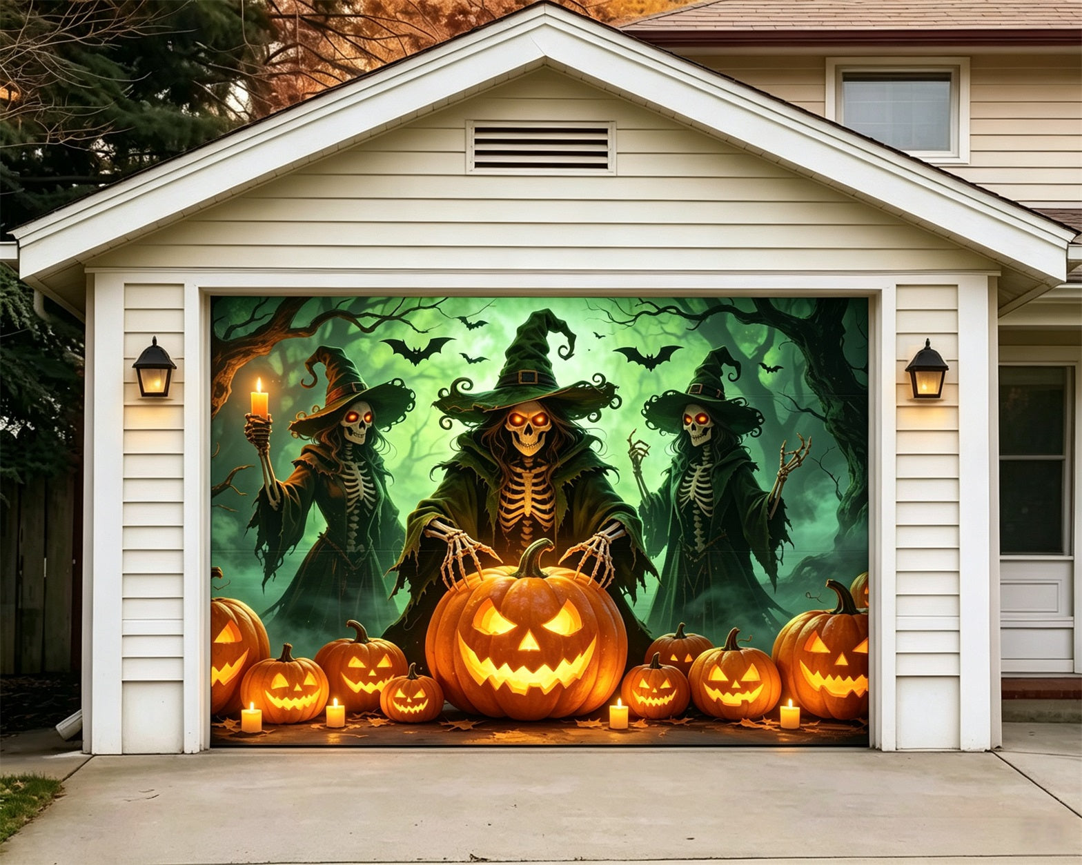 Witch Halloween Garage Door Cover Skeleton Pumpkin Forest Halloween Garage Door Cover GQ68-1-1 car