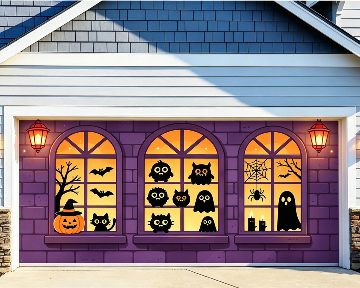 Bat Halloween Garage Door Cover Cute Monster Window Display Halloween Outdoor Garage Decorations GQ68-10-2 car