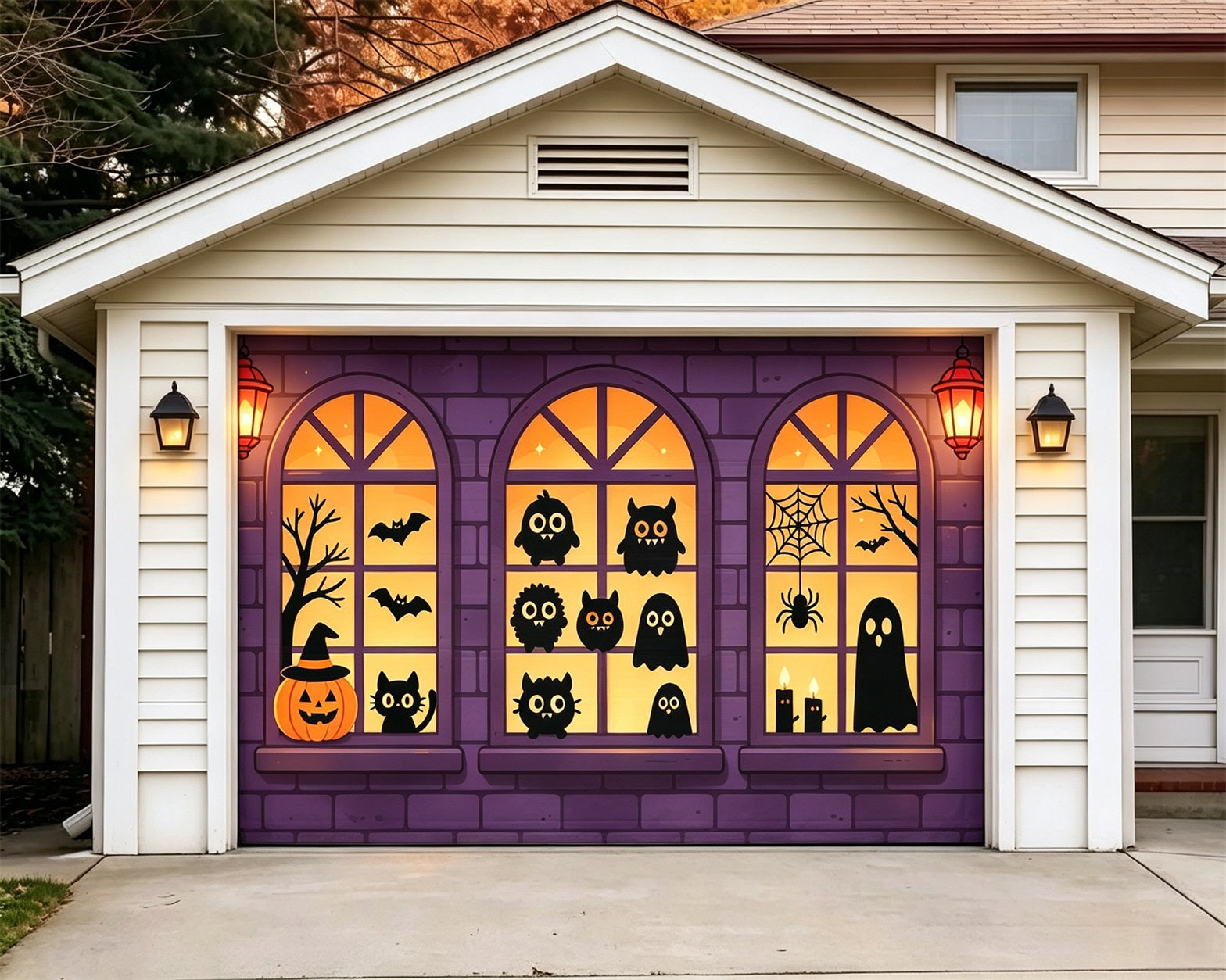 Bat Halloween Garage Door Cover Cute Monster Window Display Halloween Outdoor Garage Decorations GQ68-10-1 car