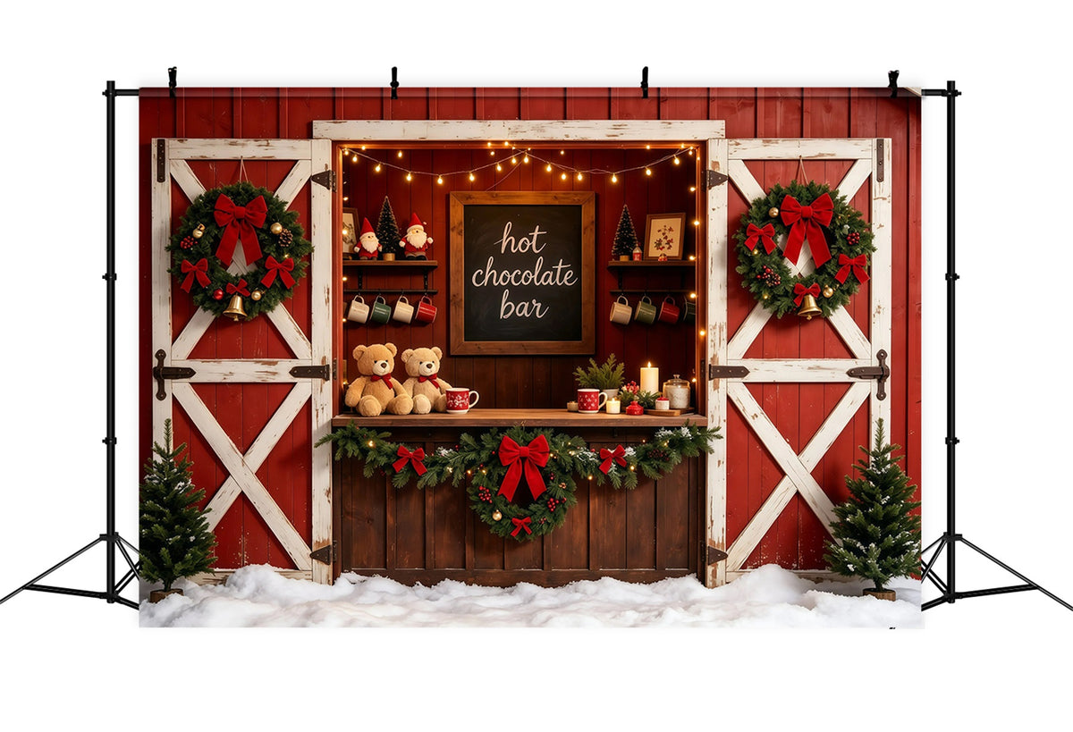 Red Christmas Backdrop Rustic Barn Chocolate Bar Christmas Studio Backdrops GQ68-102