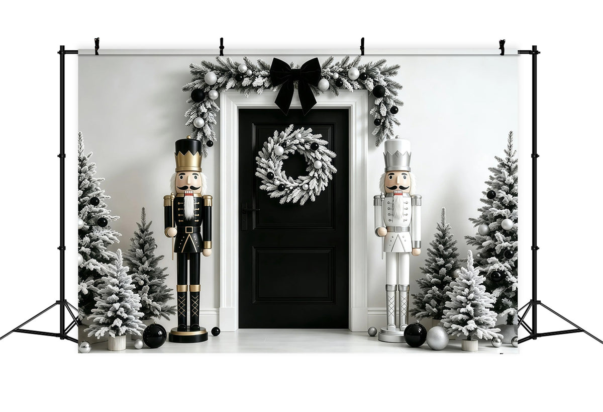Christmas Nutcracker Backdrop Black White Garland Door Wall Backdrop Christmas GQ68-110