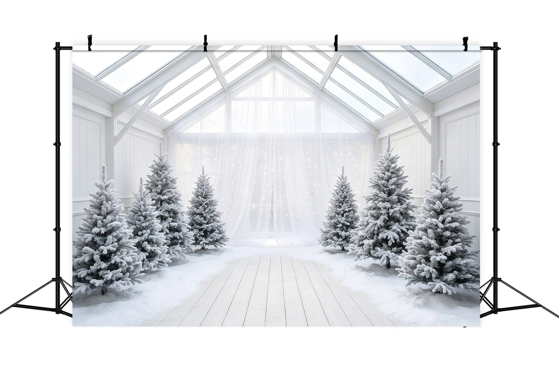Christmas Tree Backdrop Frosted White Pine Atrium Muslin Christmas Backdrop GQ68-111