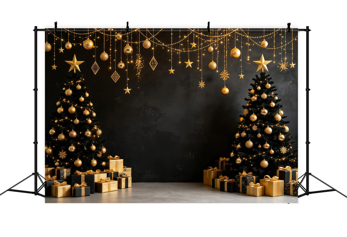 Modern Christmas Backdrop Golden Black Hanging Ornaments Muslin Backdrop Christmas GQ68-112