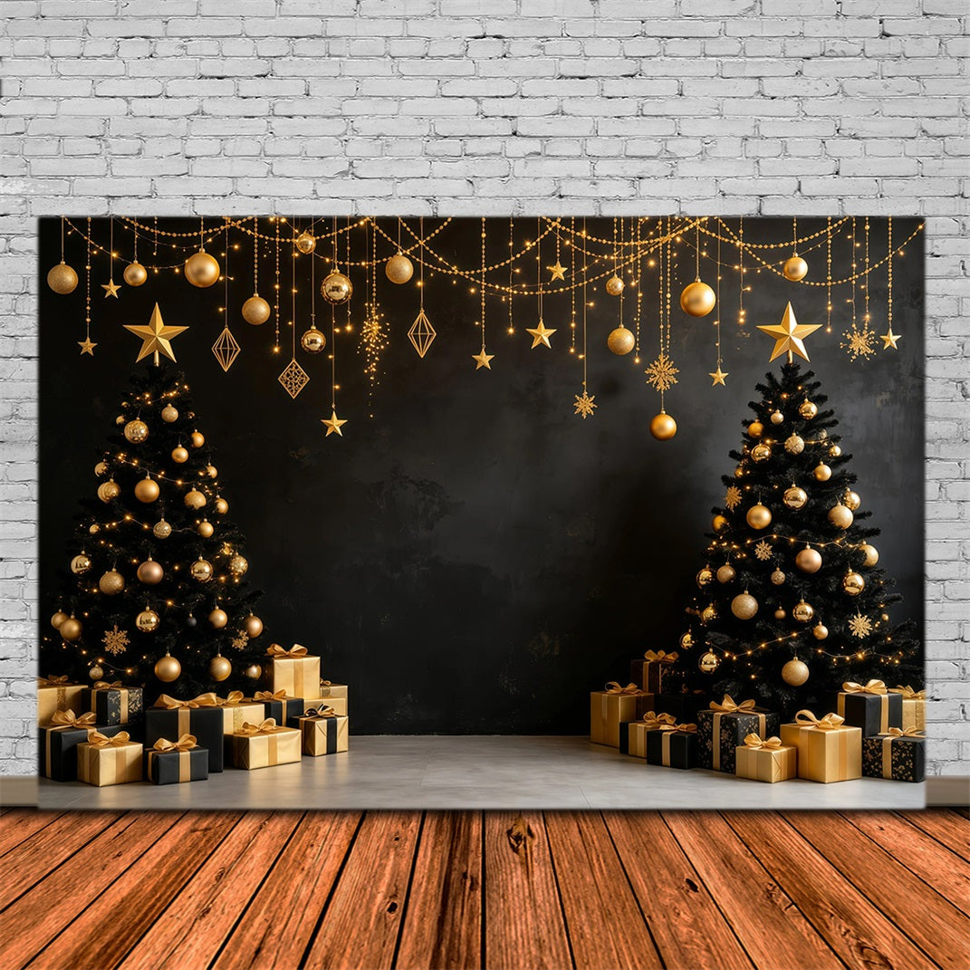 Modern Christmas Backdrop Golden Black Hanging Ornaments Muslin Backdrop Christmas GQ68-112