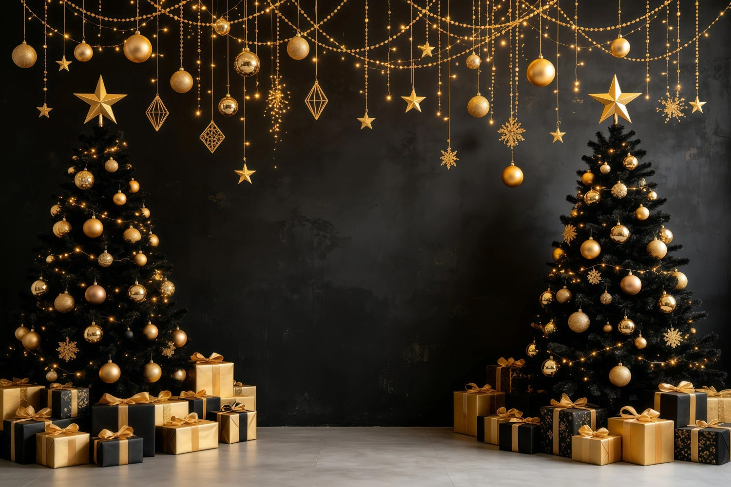 Modern Christmas Backdrop Golden Black Hanging Ornaments Muslin Backdrop Christmas GQ68-112