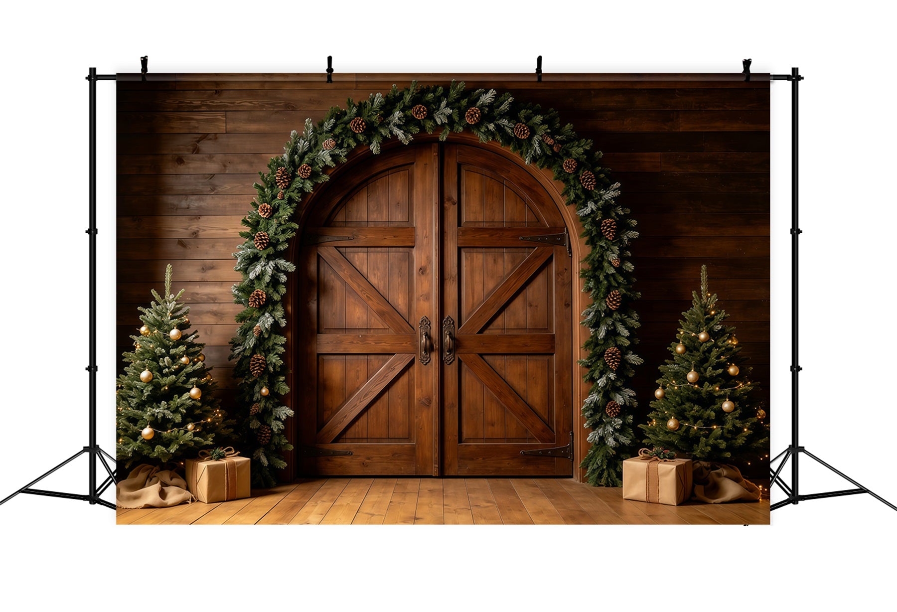 Christmas Barn Door Backdrop Rustic Wood Door Garland Large Christmas Backdrop GQ68-127