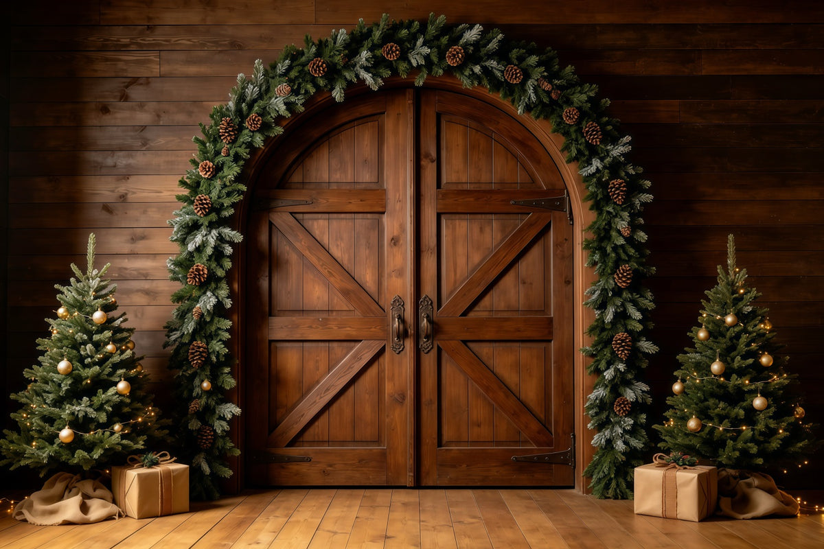Christmas Barn Door Backdrop Rustic Wood Door Garland Large Christmas Backdrop GQ68-127