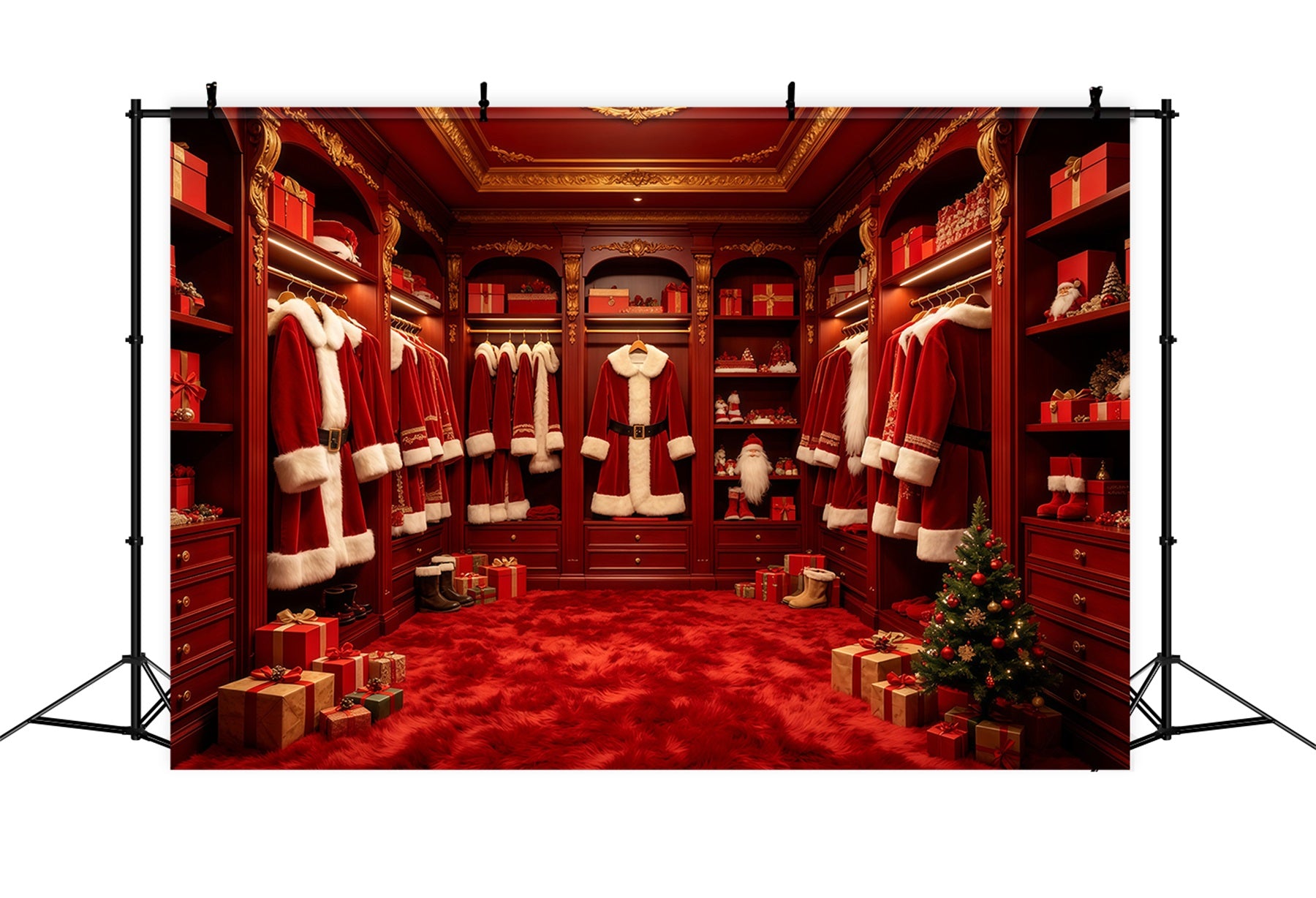 Christmas Santa Backdrop Red Santa Wardrobe Display Christmas Studio Backdrop GQ68-133
