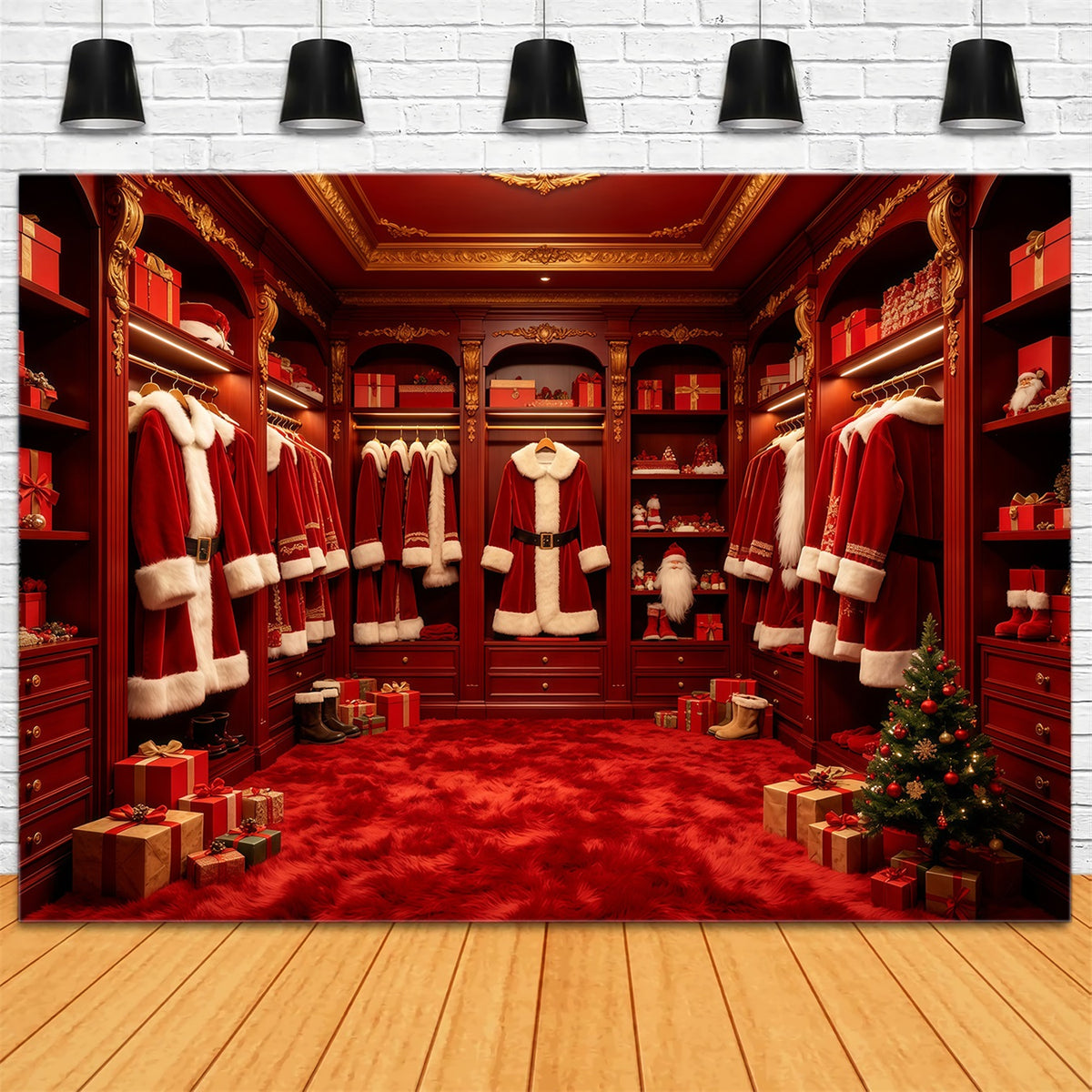 Christmas Santa Backdrop Red Santa Wardrobe Display Christmas Studio Backdrop GQ68-133