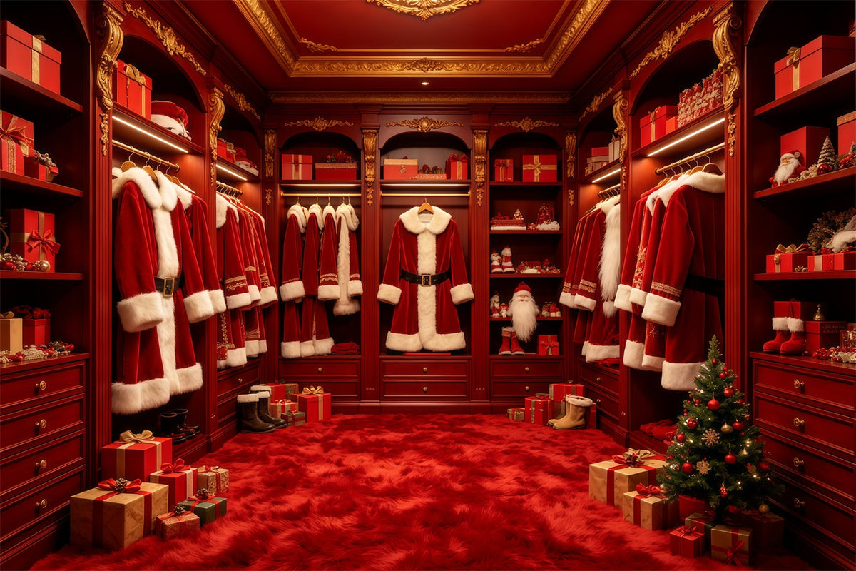 Christmas Santa Backdrop Red Santa Wardrobe Display Christmas Studio Backdrop GQ68-133