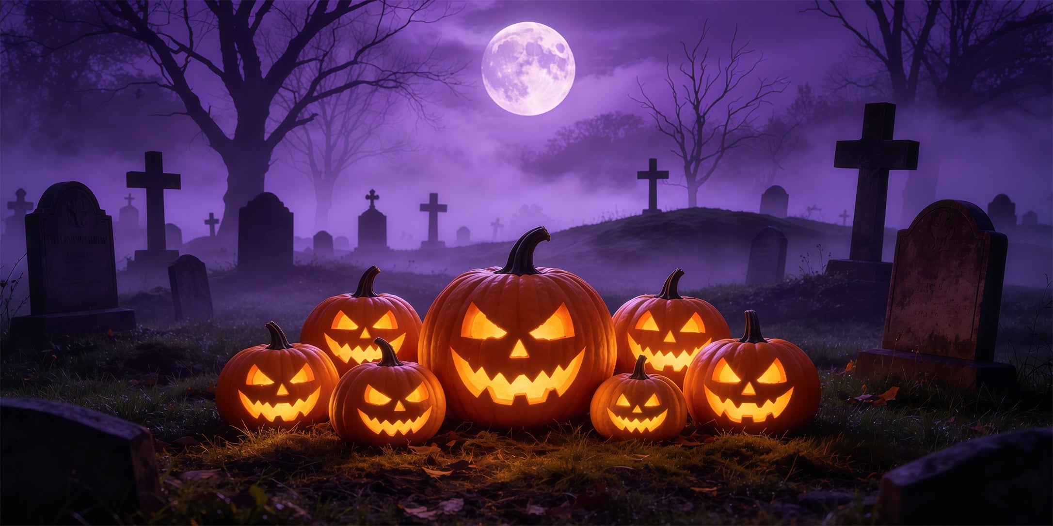 Jack O Lantern Garage Door Cover Purple Moon Pumpkin Graveyard Halloween Outdoor Party Backdrop GQ68-16-2 car
