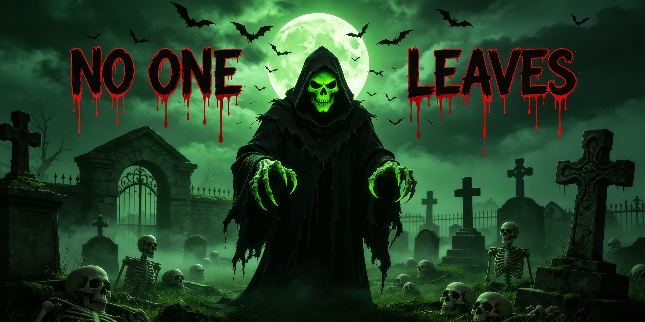 Scary Halloween Garage Door Cover Green Reaper Graveyard Warning Halloween Haunted House Garage Decor GQ68-17-2 car