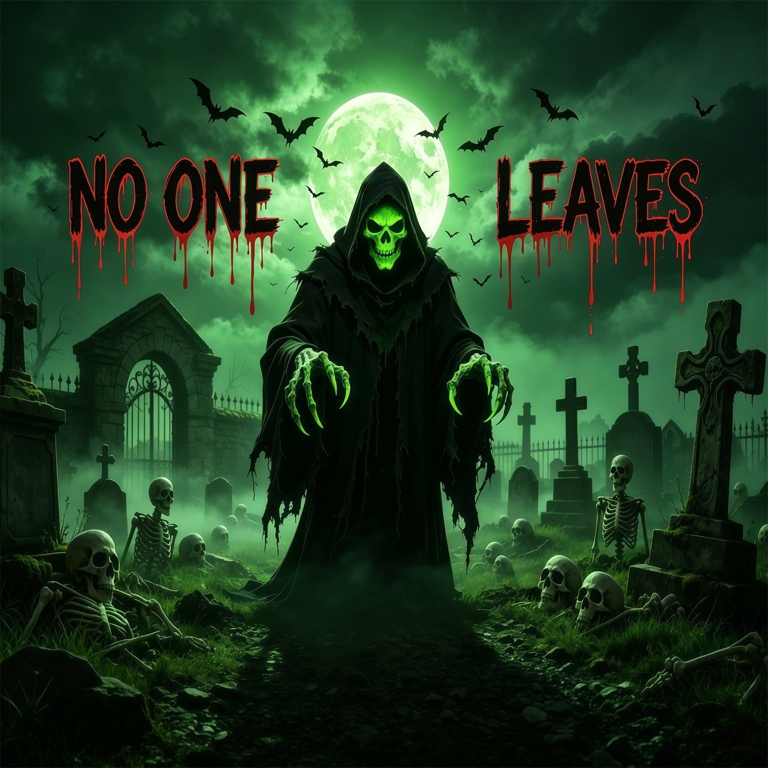 Scary Halloween Garage Door Cover Green Reaper Graveyard Warning Halloween Haunted House Garage Decor GQ68-17-1 car