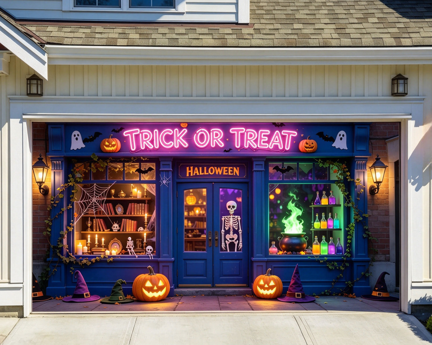 Spooky Halloween Garage Door Cover Neon Shop Door Window Trick or Treat Garage Door Cover GQ68-18-2 car