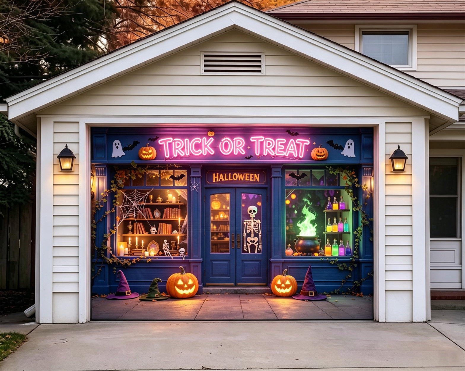 Spooky Halloween Garage Door Cover Neon Shop Door Window Trick or Treat Garage Door Cover GQ68-18-1 car
