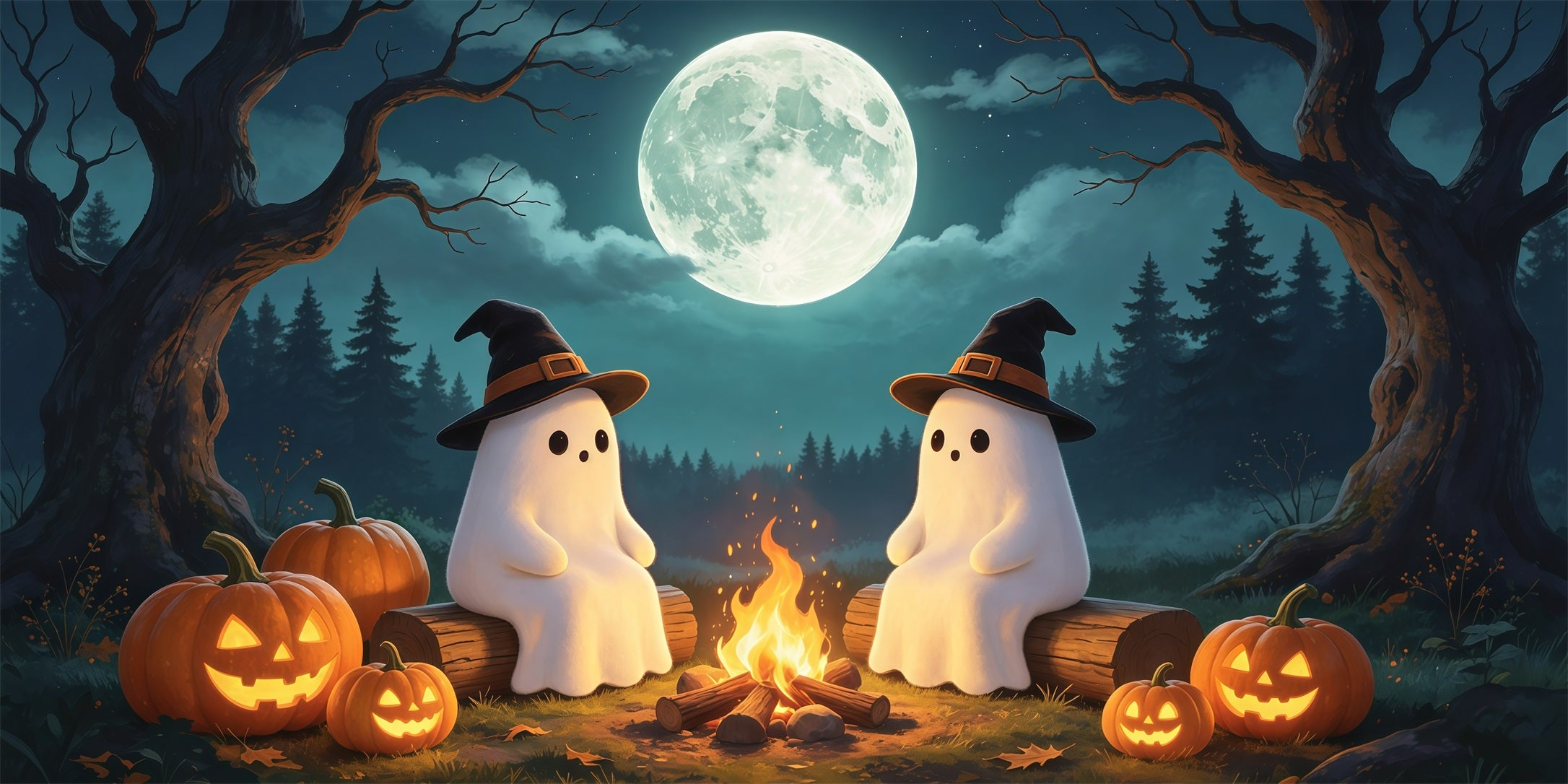 Ghost Halloween Garage Door Cover Moonlit Campfire Gathering Extra Large Halloween Garage Door Cover GQ68-2-2 car