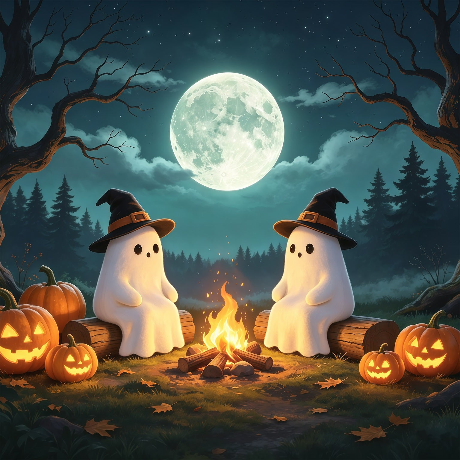 Ghost Halloween Garage Door Cover Moonlit Campfire Gathering Extra Large Halloween Garage Door Cover GQ68-2-1 car