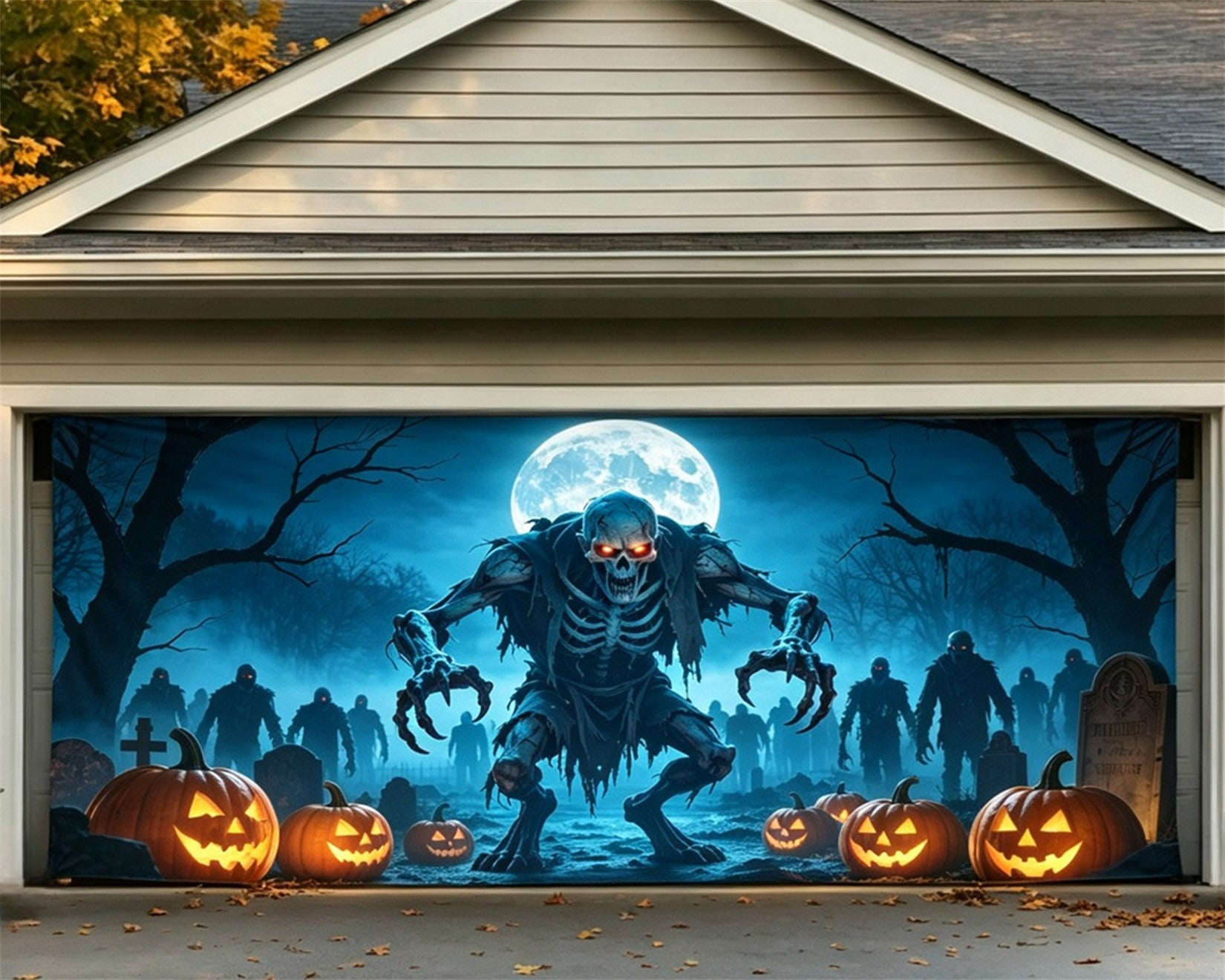 Zombie Halloween Garage Door Decor Moonlit Ghoul Pumpkin Graveyard Halloween Garage Door Cover GQ68-20-2 car