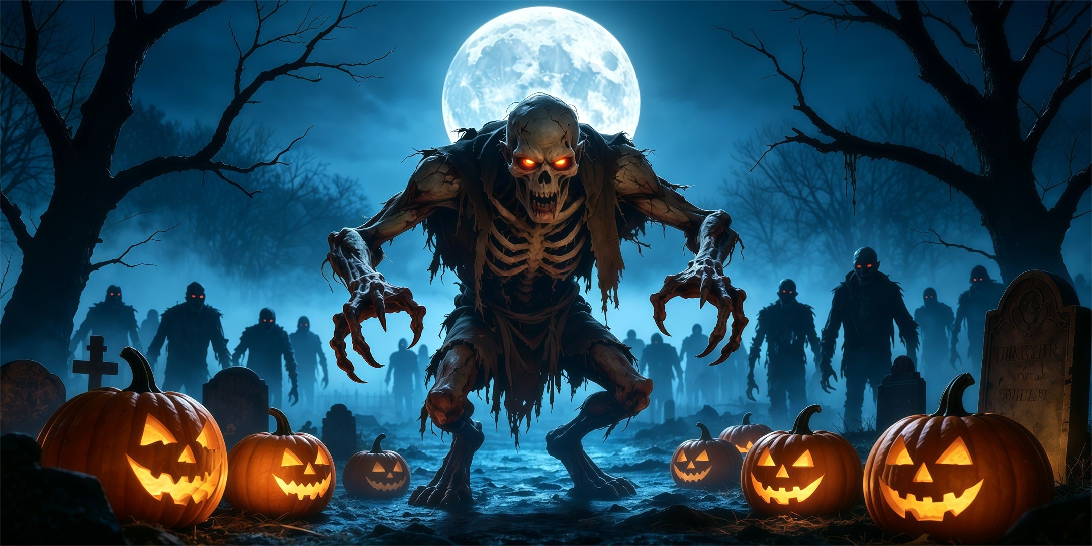 Zombie Halloween Garage Door Decor Moonlit Ghoul Pumpkin Graveyard Halloween Garage Door Cover GQ68-20-2 car