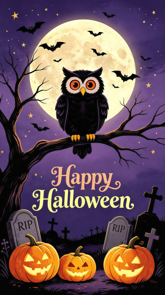 Owl Graveyard Door Moon Owl Cemetery Pumpkins Indoor Halloween Door Banner GQ68-21