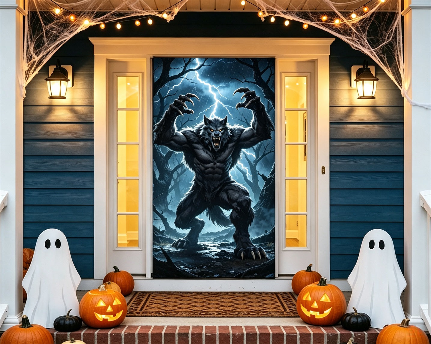 Werewolf Forest Door Lightning Night Forest Full Size Halloween Door Cover GQ68-23