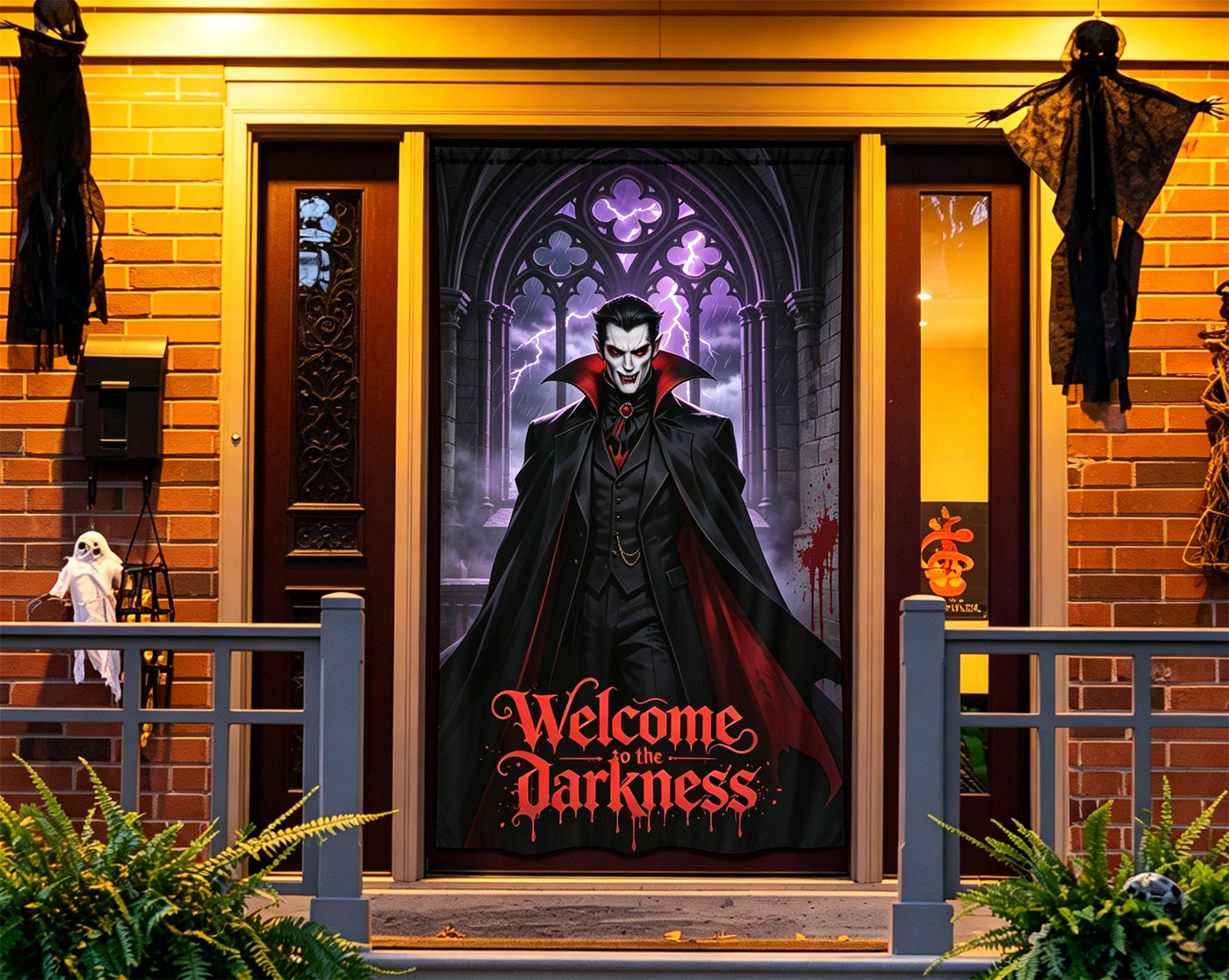 Vampire Coffin Door Gothic Vampire Cathedral Spooky Halloween Door Banner GQ68-24