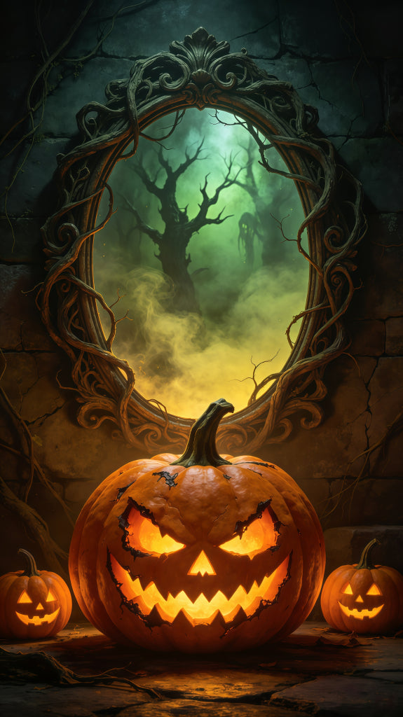 Haunted Mirror Door Pumpkin Mirror Portal Creepy Halloween Door Banner GQ68-26