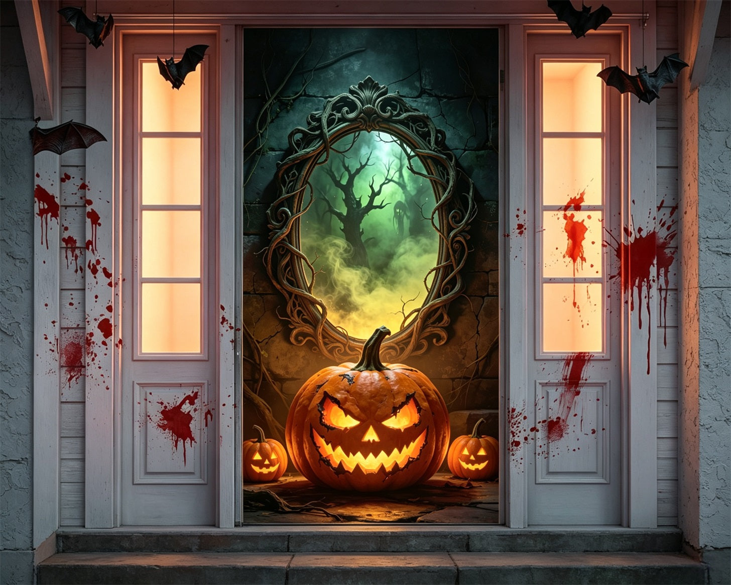 Haunted Mirror Door Pumpkin Mirror Portal Creepy Halloween Door Banner GQ68-26