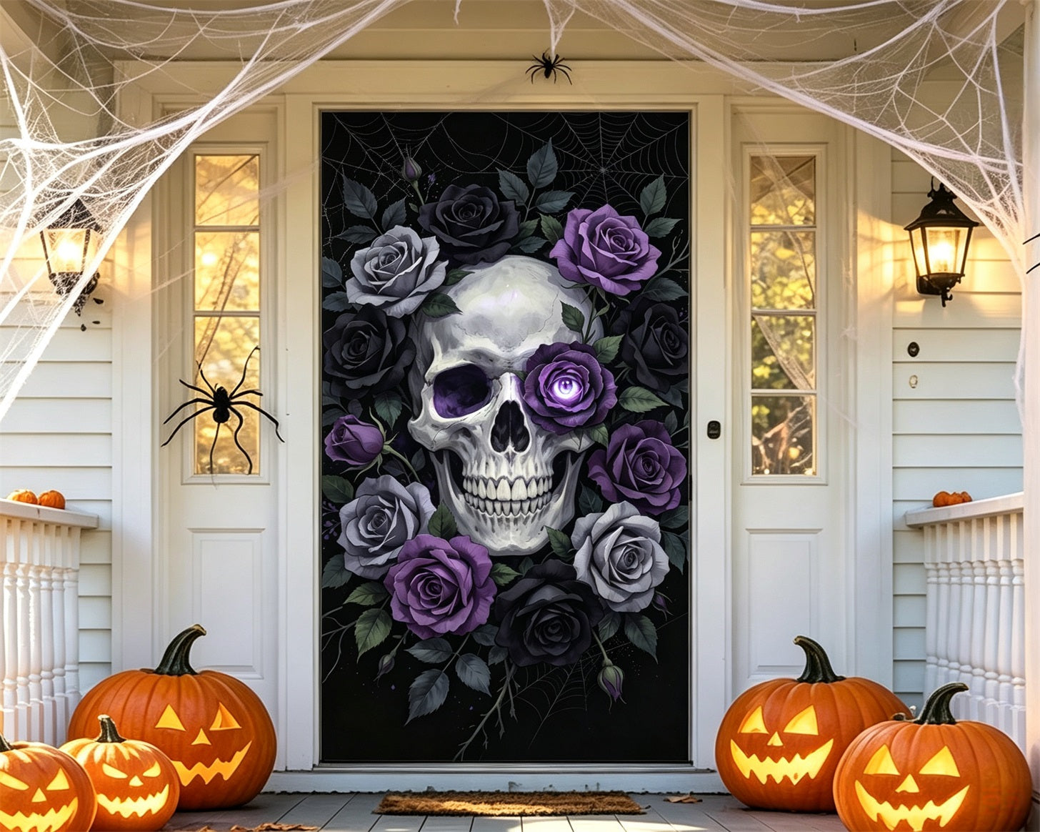 Gothic Rose Skull Door Skull Rose Eye Bloom Halloween Party Door Banner GQ68-28