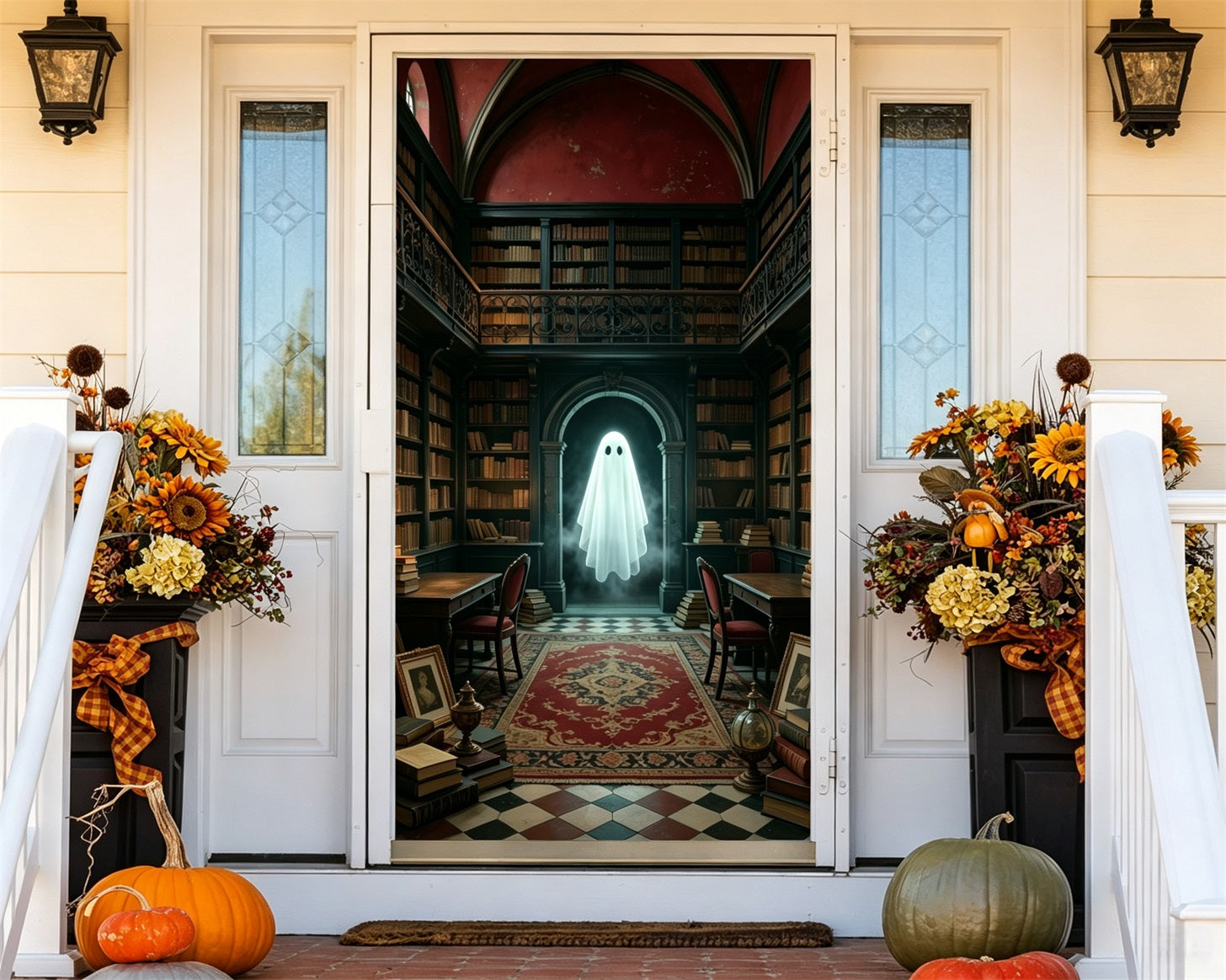 Haunted Library Door Ghost Library Corridor Haunted Door Cover GQ68-32